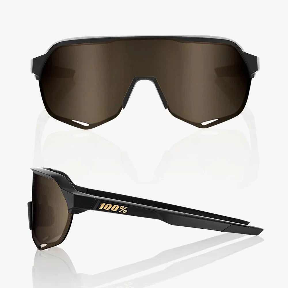 Gafas 100% S2 Mate Negra Lente Dorado Espejo